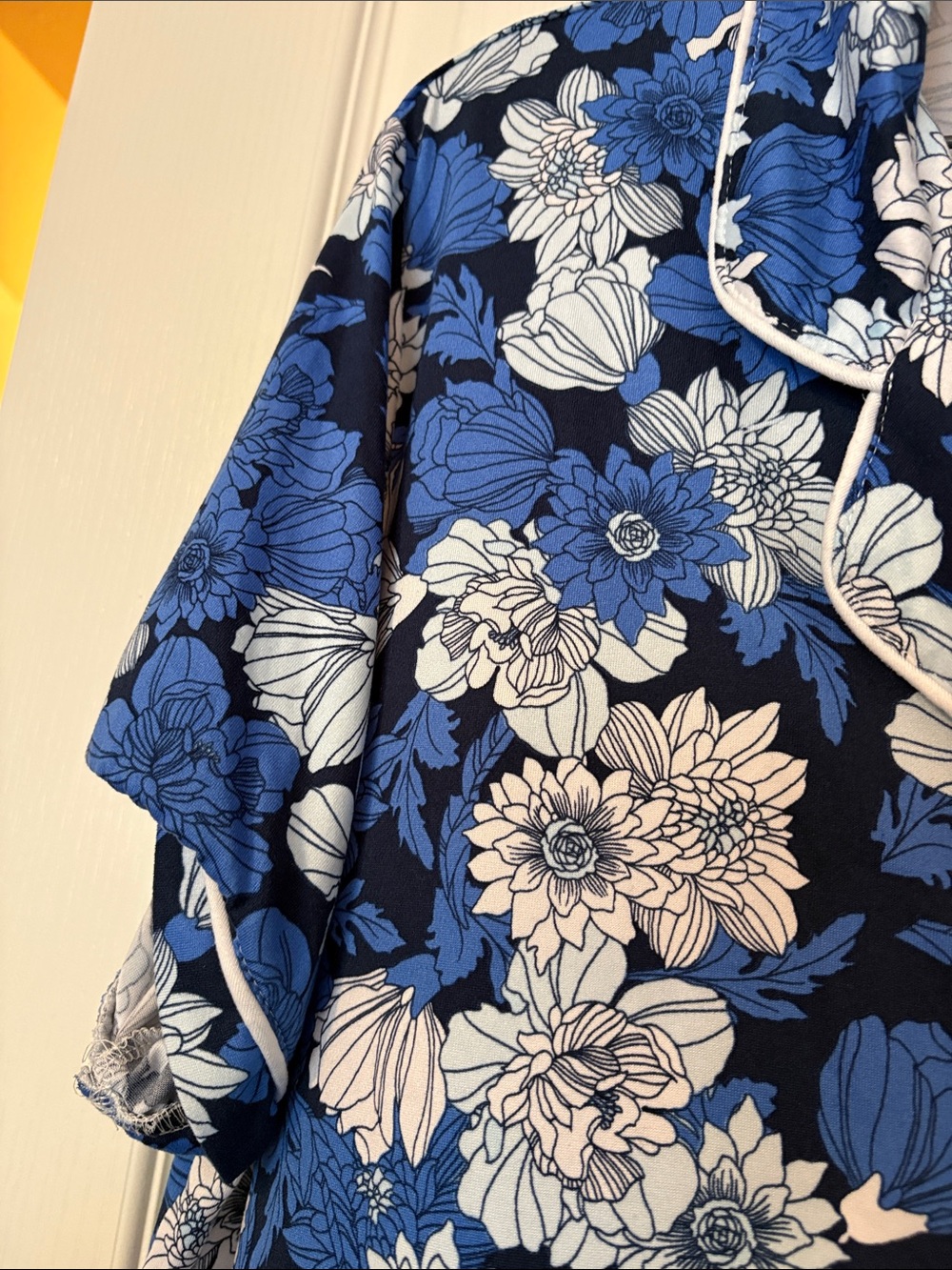 Jones New York Navy and Blue Floral Pajama Top and Bottom with White Piping - Picture 5 of 16